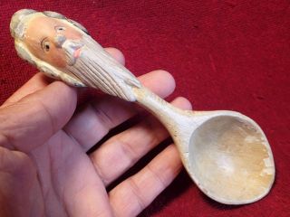 Unique Handcarved Painted Wooden Santa - Spoon Antique Folk Art North Of Finland