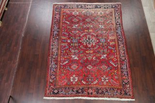 Vintage FADED RED Heriz Serapi Persian Area Rug All - Over Geometric Oriental 7x10 2