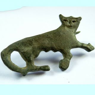 Roman Ancient Artifact Bronze Fibula With Cat