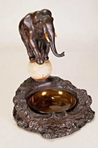 1928 Antique Armor Bronze Circus Elephant Art Statue Sculpture Cigar Ashtray Nyc