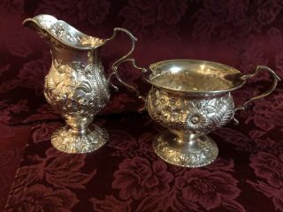 S.  Kirk & Son Sterling Silver Repousse Sugar Bowl And Creamer 184