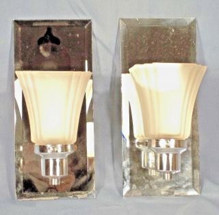 Modern Style Mirror Back Chrome Sconces With Frosted Glass Shades