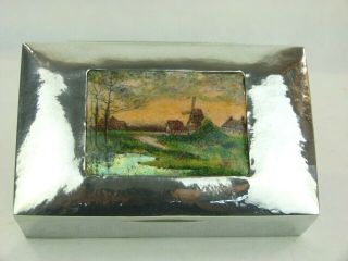 A Very Rare Liberty & Co Tudric Pewter Box With Stunning Countryside Enamel 11