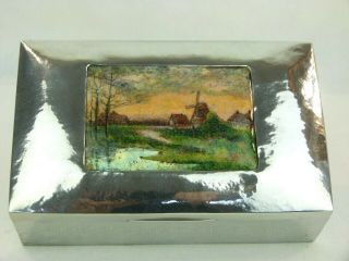 A Very Rare Liberty & Co Tudric Pewter Box With Stunning Countryside Enamel