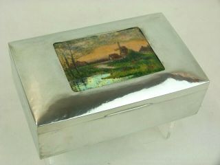 A Very Rare Liberty & Co Tudric Pewter Box With Stunning Countryside Enamel 3