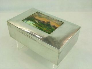 A Very Rare Liberty & Co Tudric Pewter Box With Stunning Countryside Enamel 7