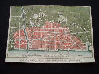 1772 Wren Map London England In 1666 After Great Fire Shows Landmarks Very Rare
