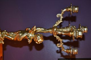 Antique Ornate Golden Cast Metal Angel Cherub Candelabra French Candle Holder 12