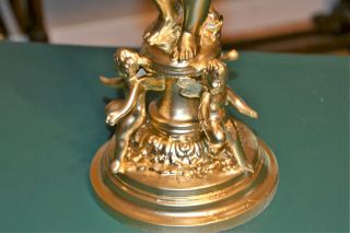 Antique Ornate Golden Cast Metal Angel Cherub Candelabra French Candle Holder 3