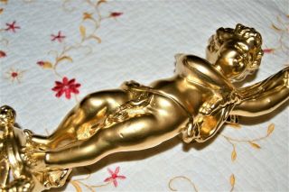 Antique Ornate Golden Cast Metal Angel Cherub Candelabra French Candle Holder 4