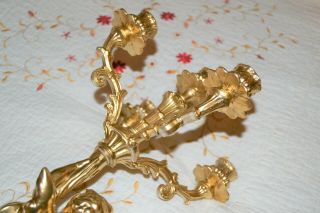 Antique Ornate Golden Cast Metal Angel Cherub Candelabra French Candle Holder 7