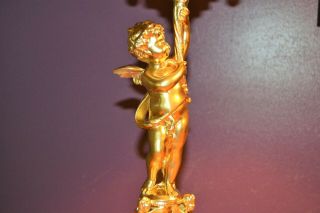 Antique Ornate Golden Cast Metal Angel Cherub Candelabra French Candle Holder 9