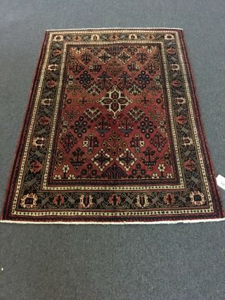 On Hand Knotted Persian Rug Geometric Carpet 3x5,  3’8”x5’3”