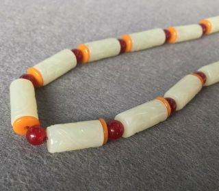 Chinese Exquisite Hand - carved Hetian jade necklace 4