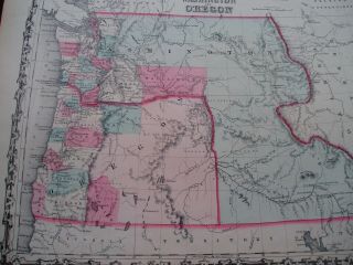 1861 Johnson Atlas Map Washington Territory Oregon Idaho Montana Rare Antique 2