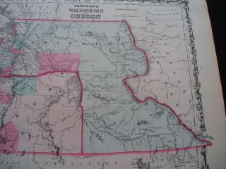 1861 Johnson Atlas Map Washington Territory Oregon Idaho Montana Rare Antique 3