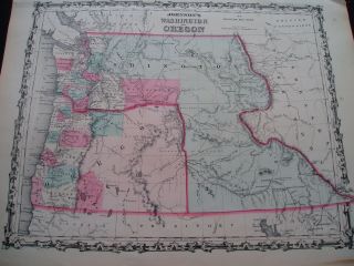 1861 Johnson Atlas Map Washington Territory Oregon Idaho Montana Rare Antique 4