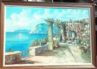 Estate Signed Fanelli Italy Art Oil Painting Stunning Italian Sorrento Sea Coast