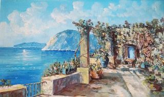 Estate Signed Fanelli ITALY ART OIL PAINTING Stunning Italian Sorrento Sea Coast 2