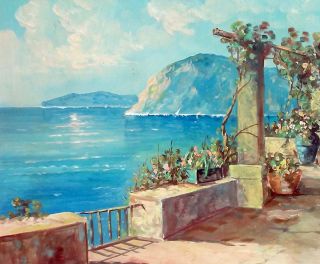 Estate Signed Fanelli ITALY ART OIL PAINTING Stunning Italian Sorrento Sea Coast 4