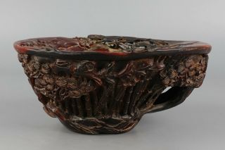 Chinese Exquisite Hand - Carved Landscape Carving Ox Horn Cup