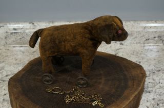 Antique Pull Along Toy Dog On Cast Iron Wheels 6 " Tall & 9 " Long