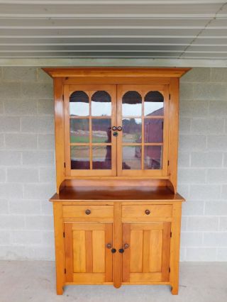 Antique 19th Century Pine Step Back 2pc Dutch Cupboard Cabinet