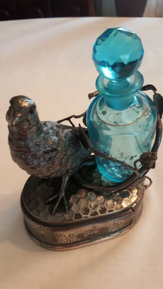 Antique Wilcox Silverplate Perfume And Holder With Figural Bird