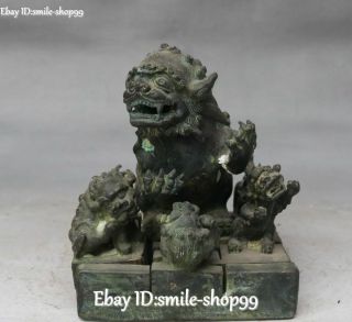 Antique Chinese Bronze Lion Fu Foo Dog Beast Imperial Seal Stamp Signet Set