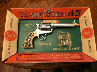 Mattel Shootin Shell 45 Cap Gun In Its Box N/mint