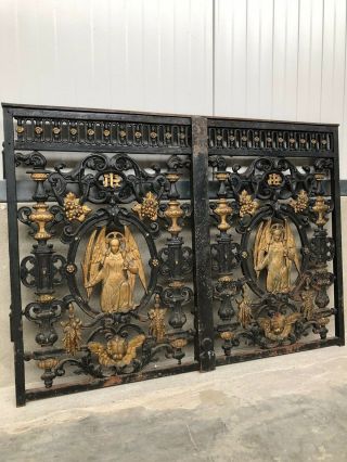 Exceptional 19th C.  French Gothic Cast iron Church Gate/Doors with angels 12