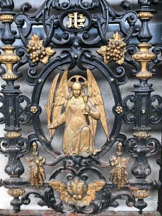 Exceptional 19th C.  French Gothic Cast iron Church Gate/Doors with angels 2
