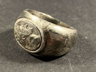 V RARE ANCIENT ROMAN SILVER LEGIONNAIRE RING ANTONINUS PIUS BUST CIRCA 110 - 170AD 4