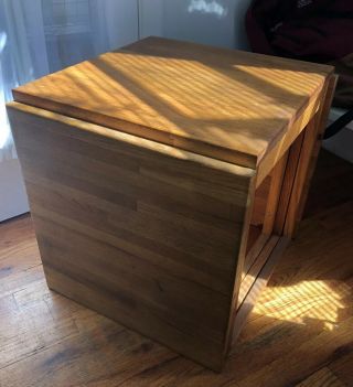 3 Danish Mid Century Modern Teak Nesting Tables Set Combines To Minimalist Cube 8