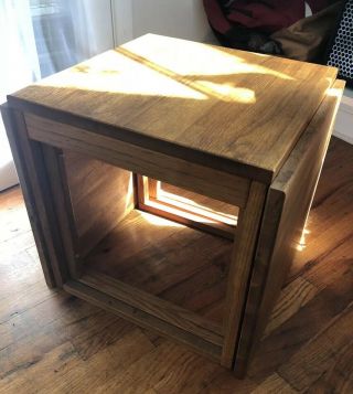 3 Danish Mid Century Modern Teak Nesting Tables Set Combines To Minimalist Cube 9