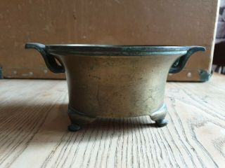 Antique Chinese Bronze Censer With Handles & Signed 6 Character Mark