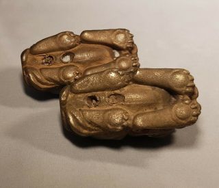 PR.  ANTIQUE 1700 KANGXI CHINESE BRONZE SCROLL WEIGHTS DOGS OF FO SCHOLARS OBJECTS 5