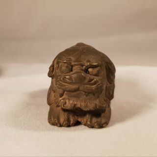 PR.  ANTIQUE 1700 KANGXI CHINESE BRONZE SCROLL WEIGHTS DOGS OF FO SCHOLARS OBJECTS 6