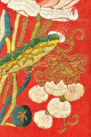 1900 ' s Chinese Silk Embroidery Gold Threads Panel Textile Tapestry Lily Mantis 6