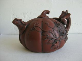 Fine Old Chinese Yixing Zisha Pottery Teapot Tea Pot Figural Pumpkin Signed