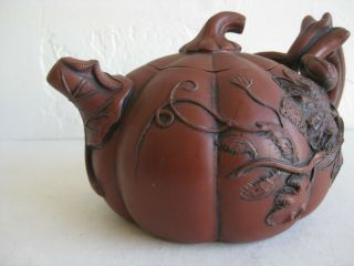 Fine Old Chinese Yixing Zisha Pottery Teapot Tea Pot Figural Pumpkin SIGNED 2