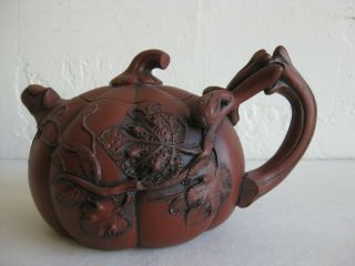 Fine Old Chinese Yixing Zisha Pottery Teapot Tea Pot Figural Pumpkin SIGNED 4