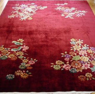Antique Art Deco Chinese Hand Knotted Wool Oriental Rug 8 