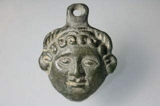 Ancient Fantastic Roman Bronze Pendant Head Gorgon 1st - 4th Ad