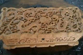 Antique Chinese Carved Box With Dragons