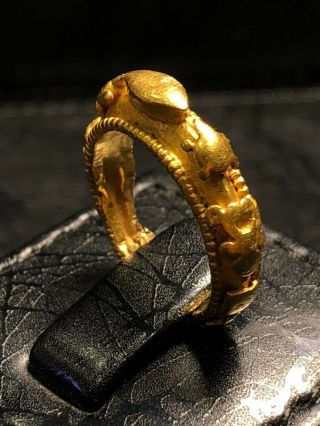 Ancient Rare Antique 22k Gold Ring 2000 Bc Unknown Figures Circle Of Life