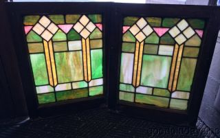 Colorful Stained Leaded Glass Windows 25 " By 20 " Circa 1925