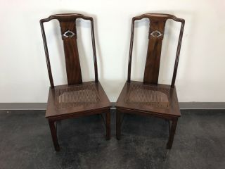 HENREDON Pan Asian Mahogany & Cane Dining Side Chairs L 27 - 8902 - Pair 2