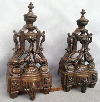 Antique Louis Xvi Andirons Made Of Bronze France 19th Century Fireplace