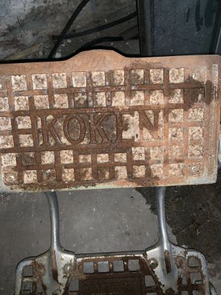 Antique Koken Barber Chair - Black Leather - Headrest - 11